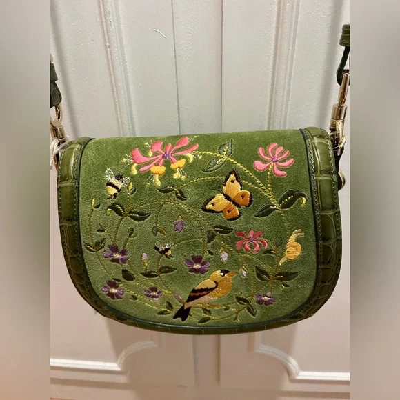 Brahmin Briar Fern Sylvan, Embroidered Green Crossbody Bag. Rare & Unique - Picture 5 of 8